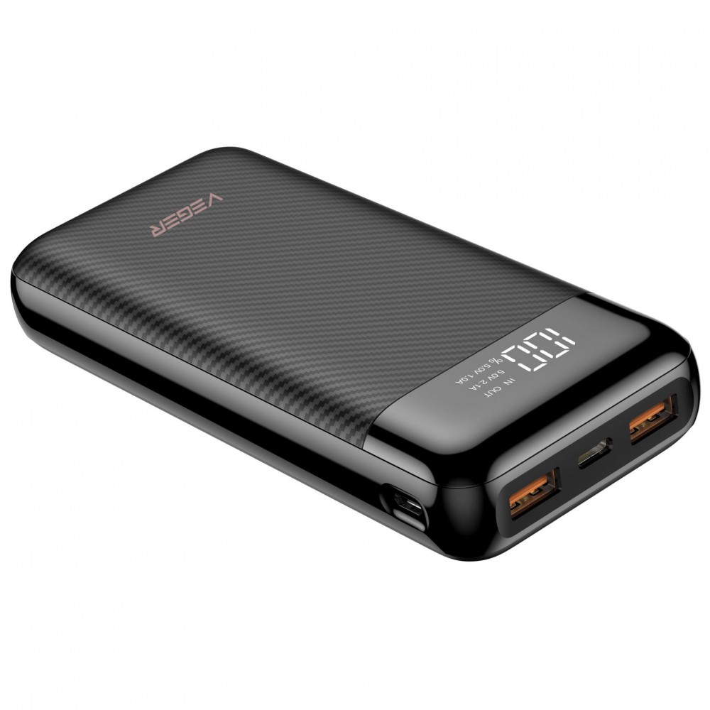 Veger VP-2019PD Carbon Fiber Design Power Bank 20000mAh | 2 x USB + Type-C @ 18W Output | Για Smartphones & Tablets