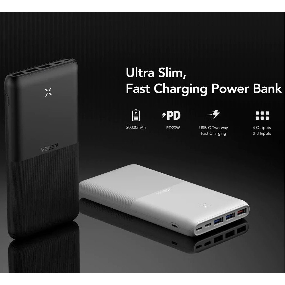 Veger S22 White Power Bank 20000mAh | 3 x USB + Type-C @ 20W Output | Για Smartphones & Tablets