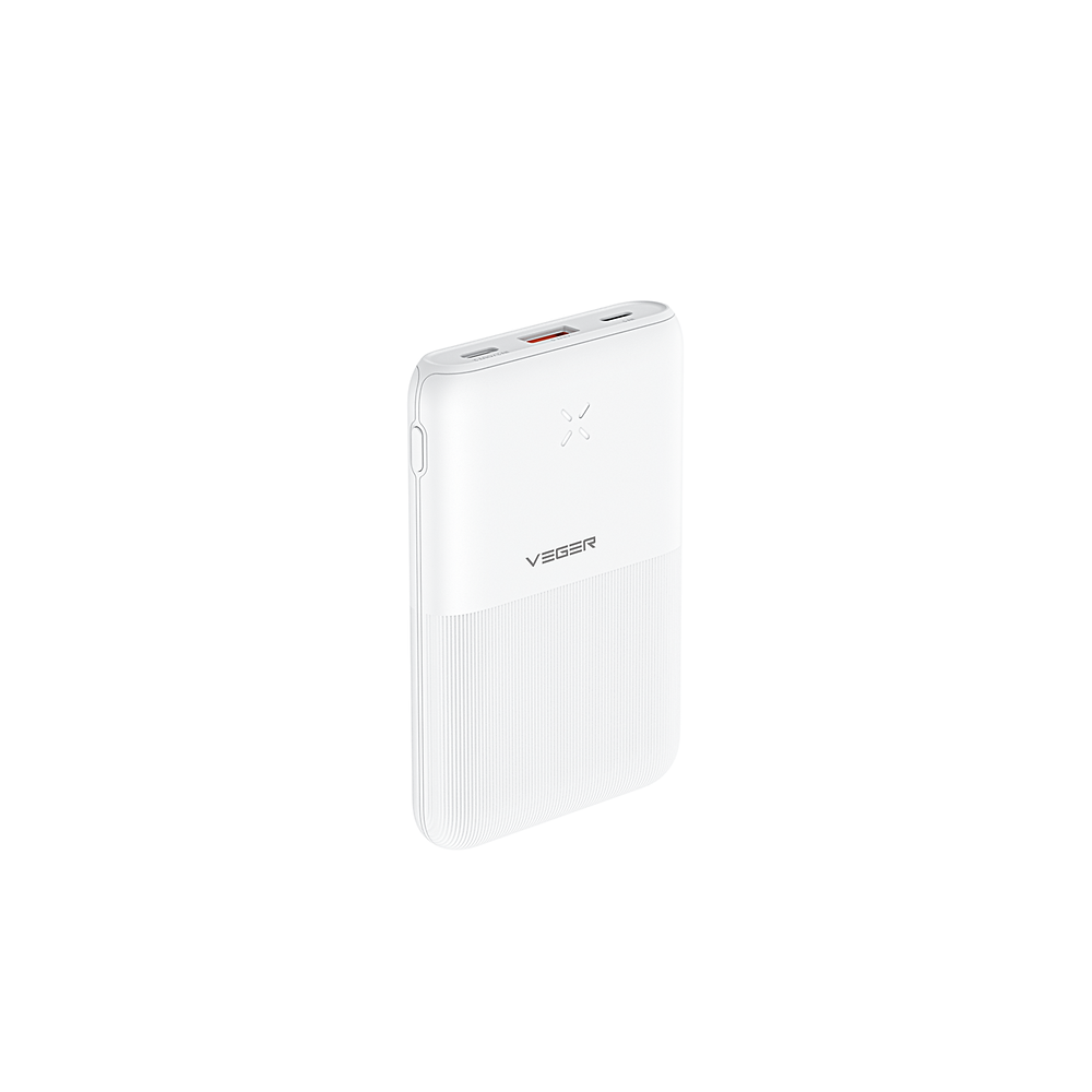 Veger S12 White Ultra Mini Design Power Bank 10000mAh | USB @ 22.5W + Type-C @ 20W Output | Για Smartphones & Tablets