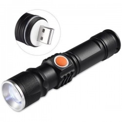 Tangda T6 500 Lumens LED Flashlight | Φακός + Strobe + SOS | Zoomable + Waterproof | USB Θύρα για Φόρτιση!