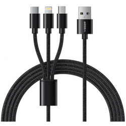 Veger V303 3-in-1 USB Charge Cable 1.5m | microUSB + Lightning + Type-C | Braided Κατασκευή | Ένα καλώδιο για όλες τις συσκευές!