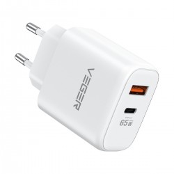 Veger TC650 65W Fast Charger QC3.0 + PD3.0 (USB + Type-C) with GaN Tech & PPS White | Φορτίστε Smartphones, Tablets, Notebooks!