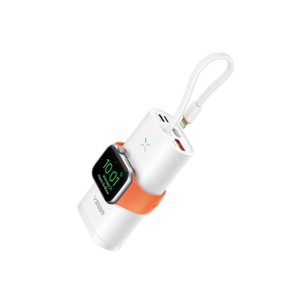 Veger W1162S Ultra Mini Fast Charger Power Bank 10000mAh White | USB + 2 x Type-C + Wireless Charging για Apple Watch @ 25W