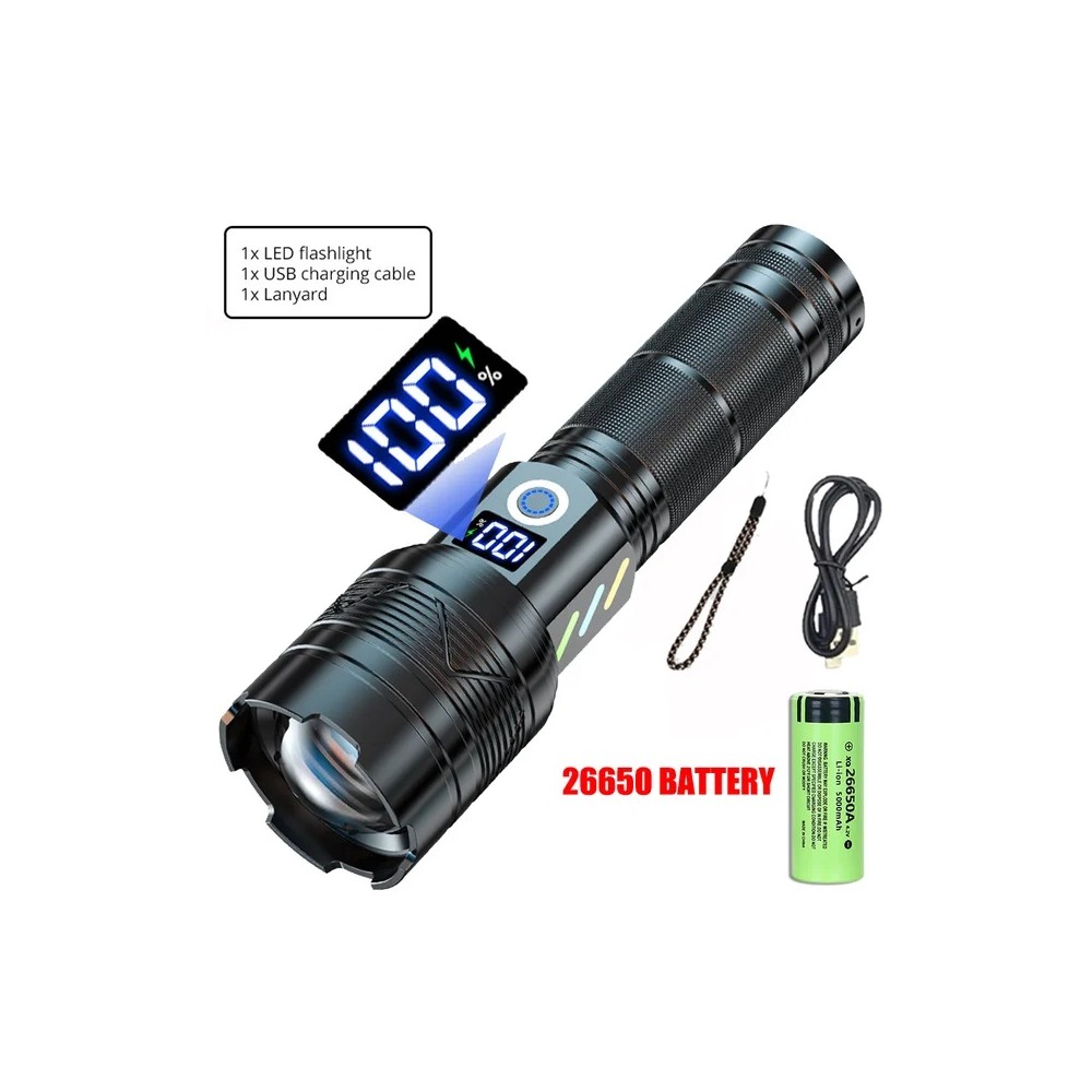 Tangda MTZF11 2000 Lumens LED Military Grade Flashlight + USB Power Bank | Φακός + Strobe | Zoomable + IP65 + Ποσοστό Μπαταρίας