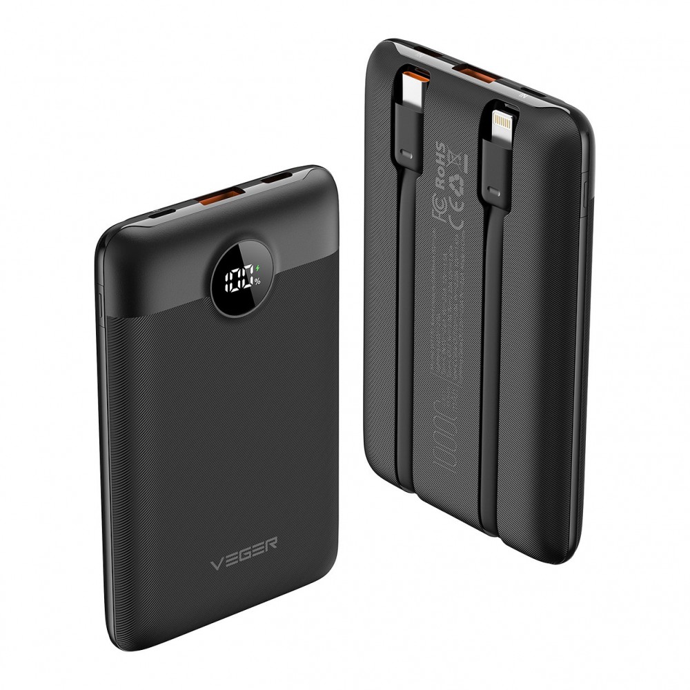 Veger C11 (W1170) Power Bank 10000mAh | USB + Type-C + Lightning Output | Lightning + Type-C Input | LED Display