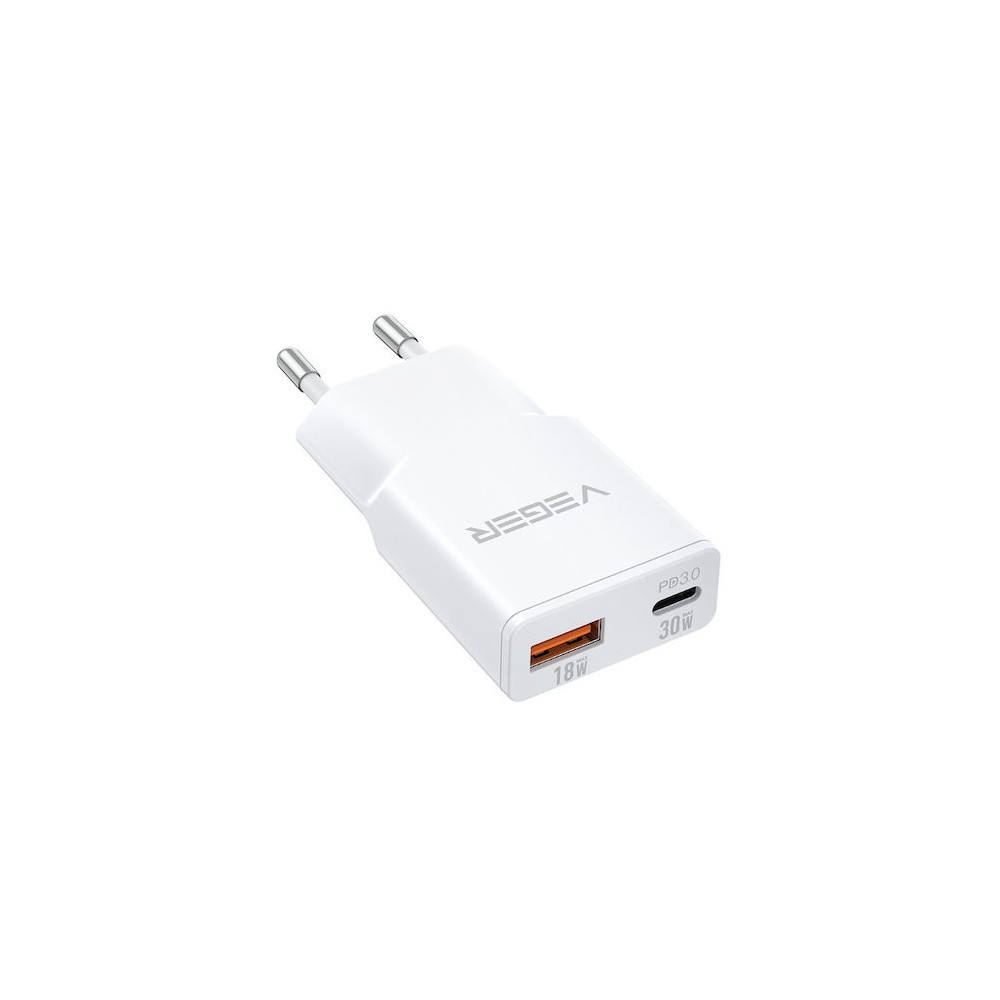 Veger TC301 Φορτιστής με Θύρα USB-A και Θύρα USB-C 30W Power Delivery
