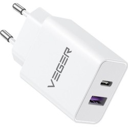 Veger VLS302U Dual PD3.0+QC3.0 USB & Type-C Fast Travel Charger 30W