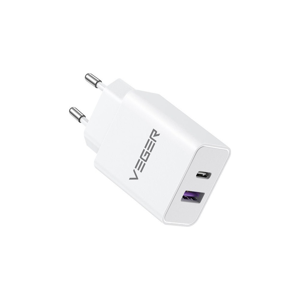 Veger VLS302U Dual PD3.0+QC3.0 USB & Type-C Fast Travel Charger 30W