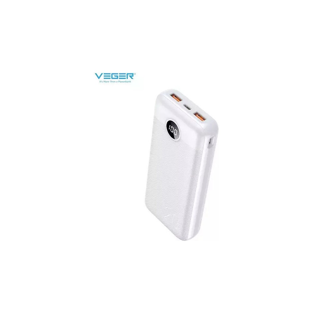 Veger VP2039PD (L20S) White Carbon Fiber Design Power Bank 20000mAh | 2 x USB + Type-C @ 20W Output | Για Smartphones & Tablets